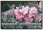 Click To View Wren and Pink Flowers Product Image